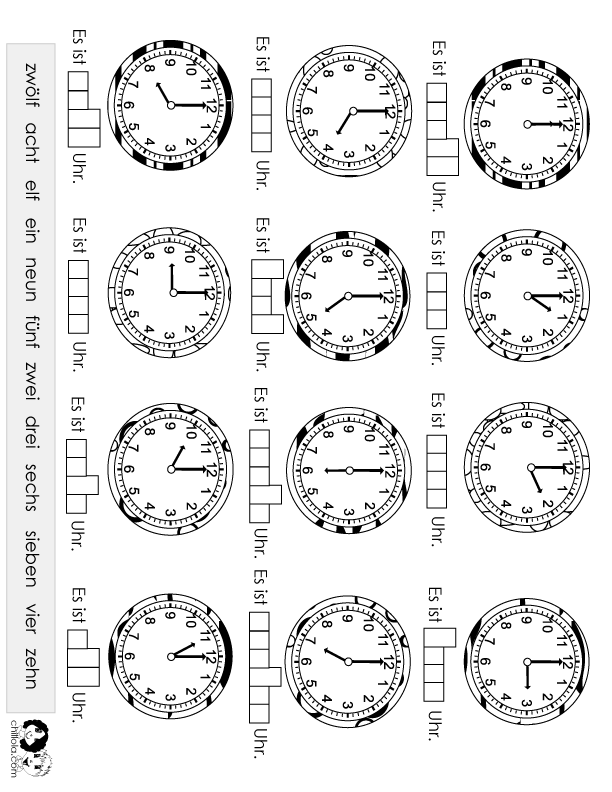 time worksheet german